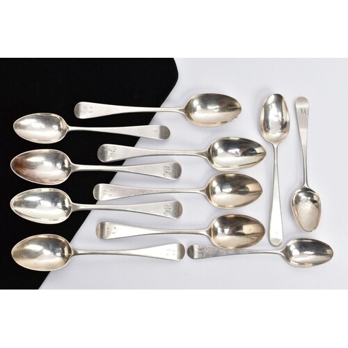 A SELECTION OF SILVER TEASPOONS, to include a set of four ol...