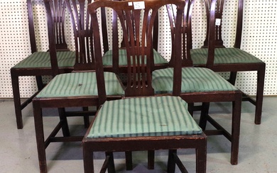 A SET OF SIX GEORGE III STYLE MAHOGANG PIERCED SPLAT BACK DINING CHAIRS (6)