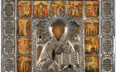 A VERY FINE VITA ICON OF ST. NICHOLAS OF MYRA WITH A SILVER