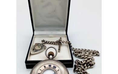 A Vintage Sterling Silver Half Hunter 'Record' Pocket Watch....