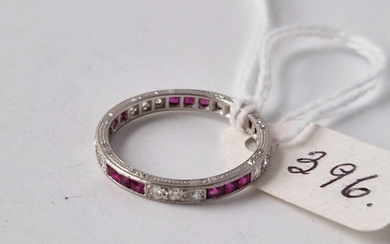 A WHITE GOLD DIAMOND AND RUBY ETERNITY RING, 18ct, size L