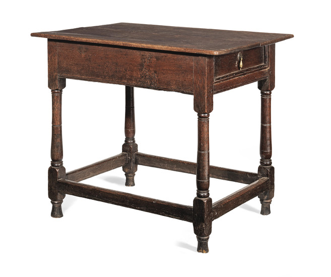 A William & Mary joined oak occasional table, with rare side drawer, circa 1690