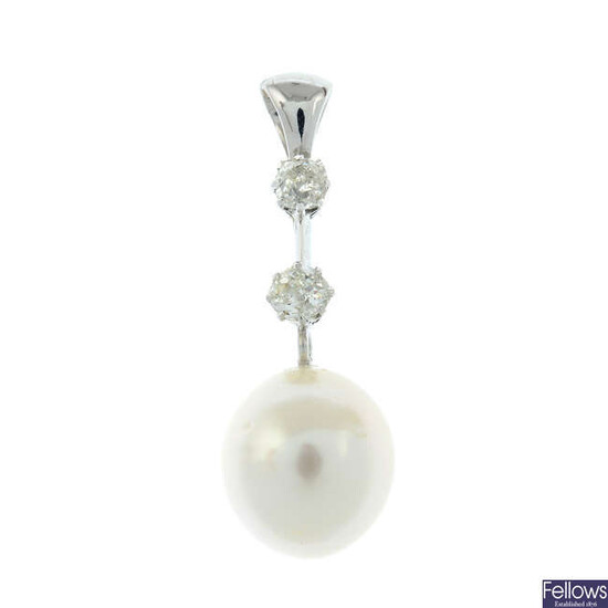 A cultured pearl and old-cut diamond pendant.