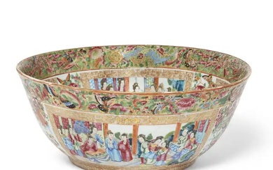 A large Chinese 'Canton' famille rose punch bowl, Qing dynasty, 19th century,...