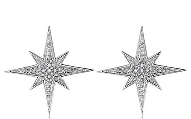 A pair of 18ct white gold (stamped 750) diamond set star shaped earrings, L. 1.5cm.