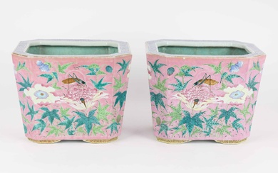 A pair of Chinese eight-sided porcelain flower pot hiders. 20th century