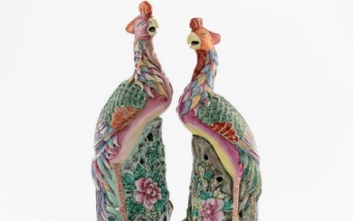 A pair of Chinese export porcelain phoenixes, late 19th/early 20th century