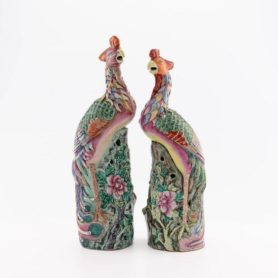 A pair of Chinese export porcelain phoenixes, late 19th/early 20th century