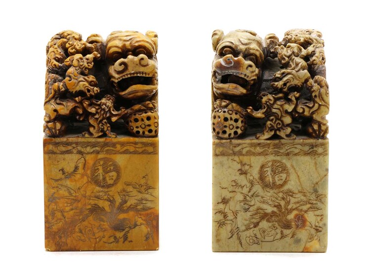 A pair of Chinese soapstone bookends