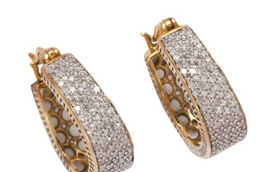 A pair of diamond and 10k gold earrings