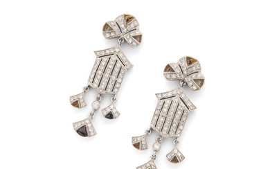 A pair of diamond and onyx earrings