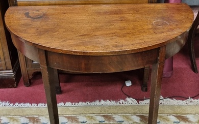 A pair of half moon Georgian Mahogany Side Tables on square ...