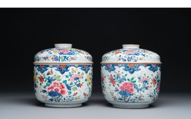 A pair of large Chinese famille rose jars and covers with fl...