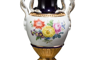 A porcelain snake-handle vase, Meissen