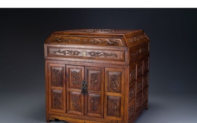 A rare Chinese huanghuali wood 'duo bao ge' cabinet of curio...
