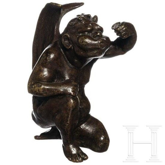 A small bronze top piece figurine of a devil, 19th