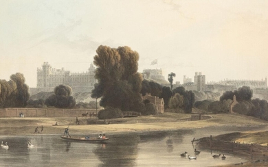 After Thomas Daniell, RA and William Daniell, RA, British 1749-1840 and British 1769-1837- Windsor and its environs; hand-coloured lithographs, bear titles in pencil on the mounts, each sheet 31.5 x 51 cm., a set of twelve (12). Comprising Windsor...