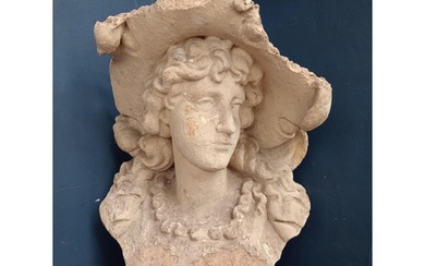 Alabaster bust of a young women {H 68cm x W 44cm x D 22cm}.