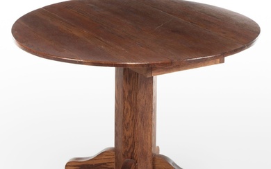 American Empire Style Oak Drop-Leaf Pedestal Dining Table, Late 20th Century