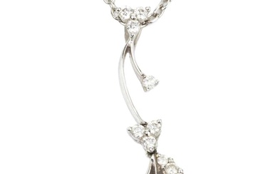 An 18ct white gold and diamond pendant, of foliate design,...