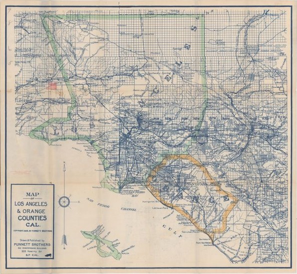 An Early & Rare Map of Los Angeles, "Map of Los Angeles & Orange Counties Cal. ", C.F. Weber & Co.