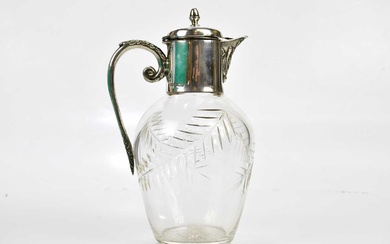 An Edwardian hallmarked silver mounted glass claret jug, Sheffield 1905,...
