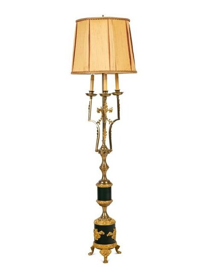 An Empire Style Gilt and Patinated Metal Floor Lamp