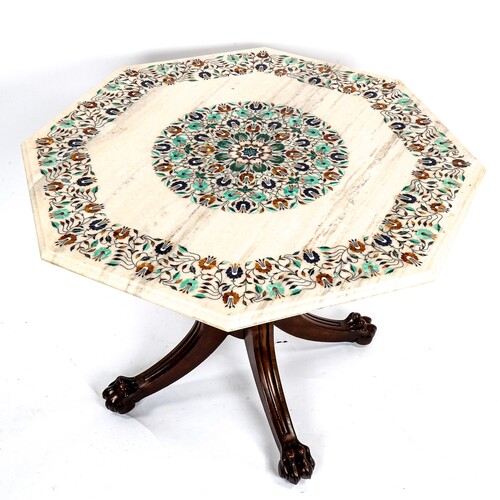 An Indian octagonal marble-topped centre table, with inlaid ...