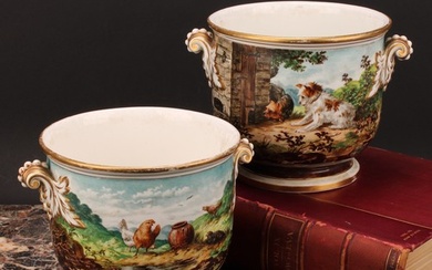 An associated pair of 19th century English porcelain cache p...