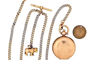An early 20th century 18 karat gold double Albert watch chain and a gold coin holder