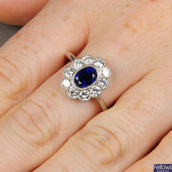 An unheated sapphire and diamond floral cluster