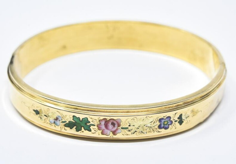 Antique 14kt Yellow Gold & Enamel Floral Bracelet