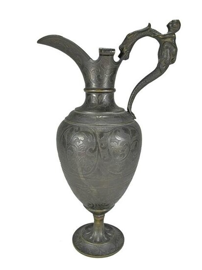 Antique European engraved bronze pitcher