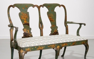 Antique George II style green japanned settee