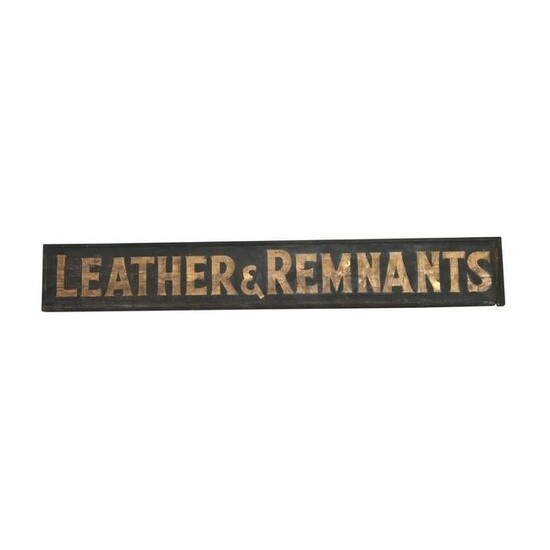 Antique Signage, Leather and Remnants Painted Wood