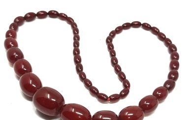 Antique cherry amber / bakelite bead necklace weight 63g goo...