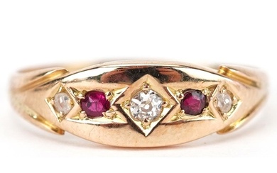 Antique ruby and diamond five stone ring, incomplete hallmar...