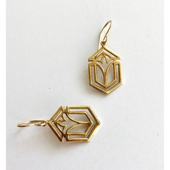 Art Deco Style Brass Architectural Earrings