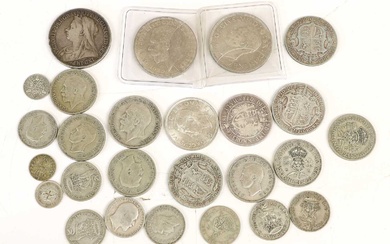 Assorted British Silver Coinage; highlights include 3x crowns, Victoria 1890,...