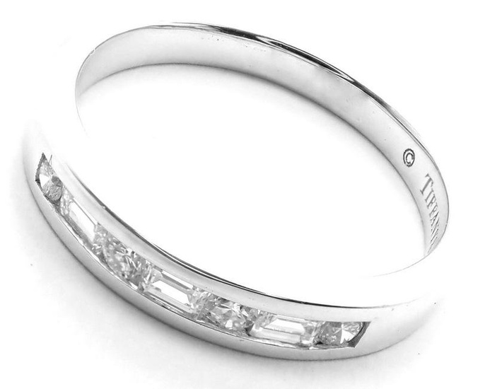 Authentic! Tiffany & Co 18k White Gold Diamond Channel Set Band Ring