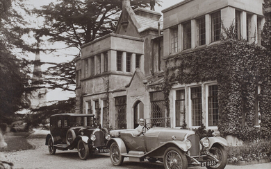 BENTLEY. A sepia-toned photograph by Chas Bowers, of William Sherbrooke and his Bentleys outside his