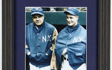 Babe Ruth & Lou Gehrig Yankees Colorized Custom Framed Photo Display with Official 1923 & 1927 World Series Pins
