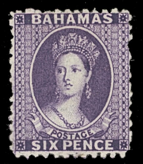 Bahamas 1863-77 Watermark Crown CC Perforated 12½ 6d. violet (aniline), watermark inverted, a f...