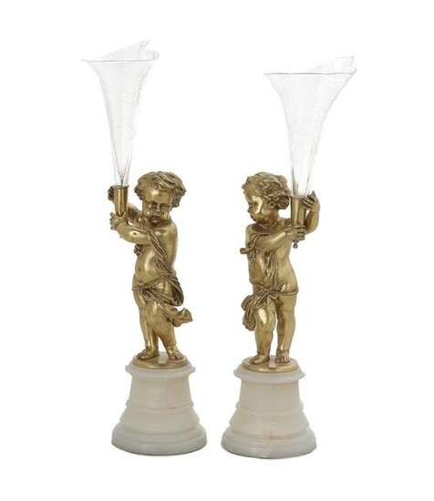 Belle Epoque Gilt-Bronze, Crystal and Onyx Vases