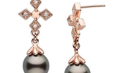 Black Tahitian Pearl and Diamond Cross Earrings