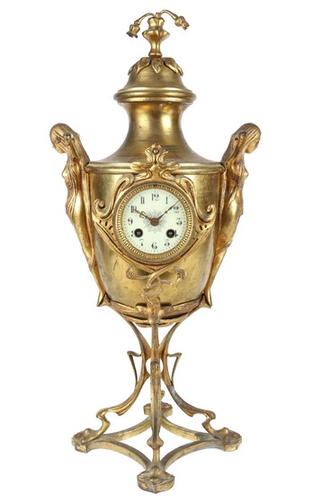 Bronze Jugendstil Kaminuhr um 1900, bronze art nouveau mantel clock