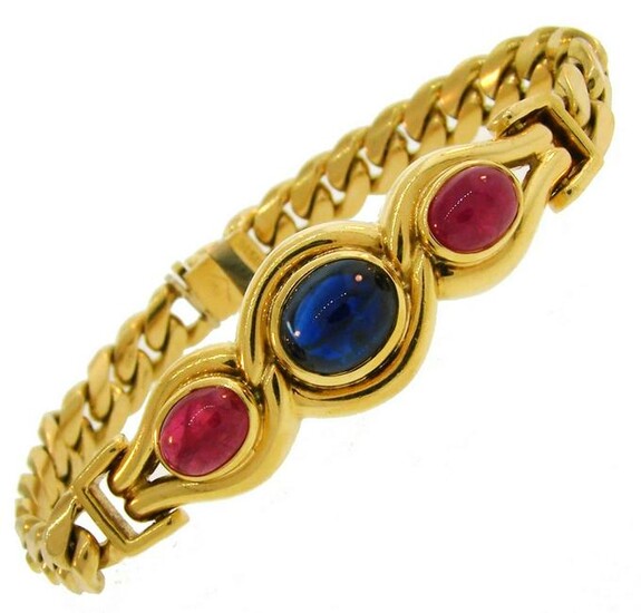 Bulgari Sapphire Ruby Yellow Gold Link Bracelet