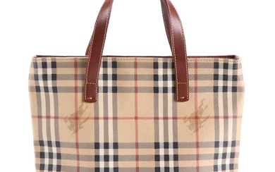 Burberry Haymarket Check Coated Canvas Tote with Leather Straps