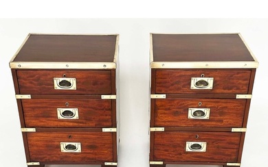 CAMPAIGN CHESTS, a pair, mahogany and brass bound each with ...