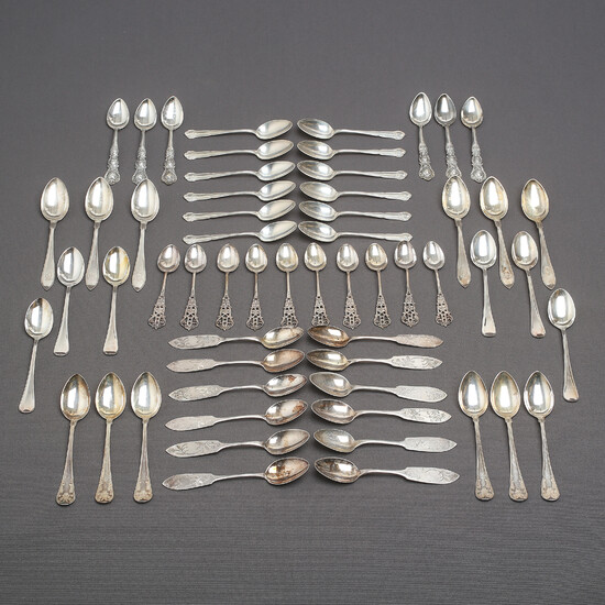 COFFEE AND TEA SPOONS, silver, various makes and models, 20th century.